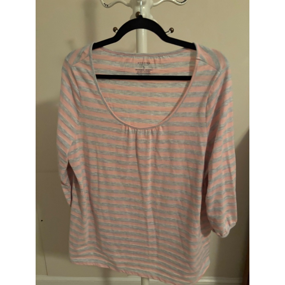 Sonoma 3/4 sleeve pink gray stripe size large